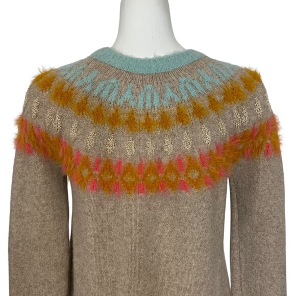 Anthropologie Sleeping On Snow Fair Isle Tunic Sweater XS Wool Blend Crew Winter - Picture 8 of 12